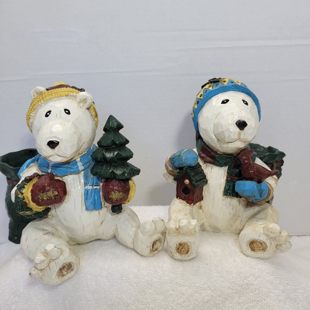 Nurserymen's Exchange Set Of 2 Polar Bear With Pine Tree Cardinal Wreath Birdcag